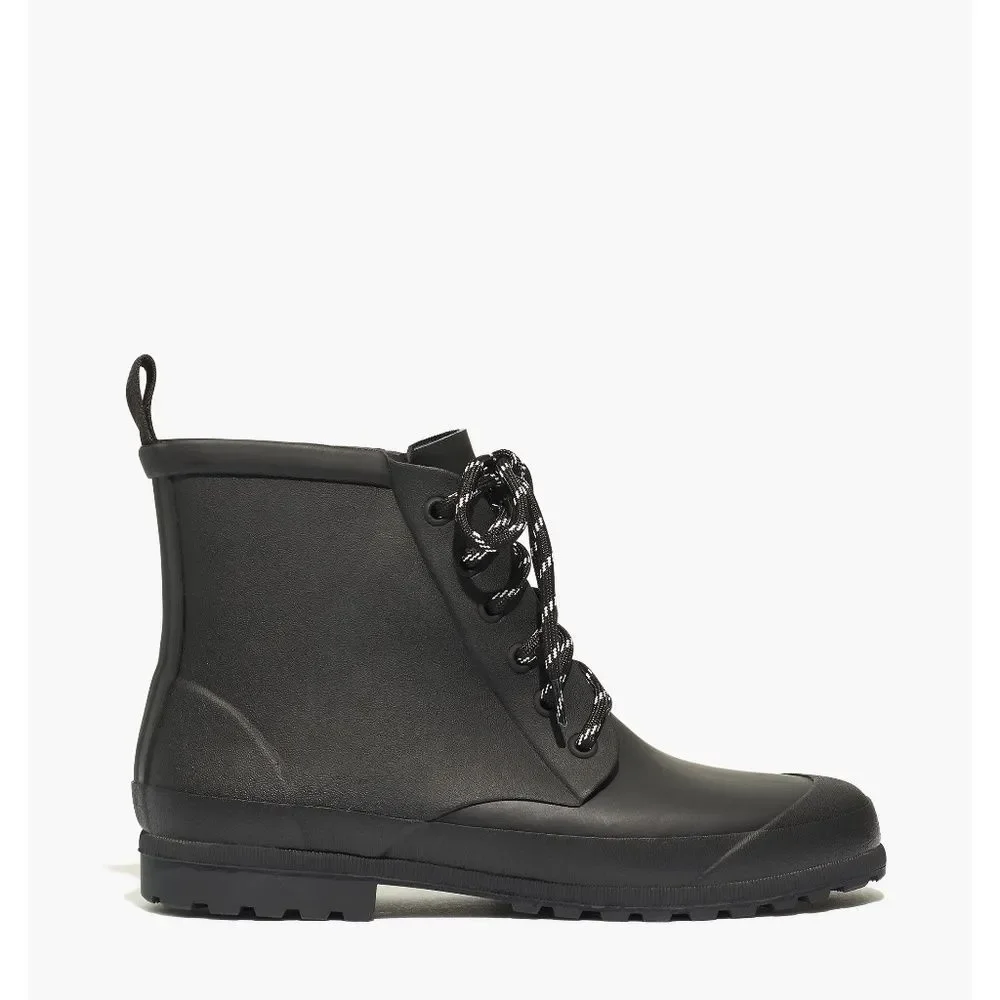 New MADEWELL Size 6 The Lace-Up Lugsole Rain Boot in Black - Picture 2 of 6